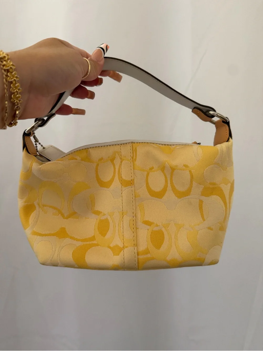 Coach Yellow Signature Jacquard Mini Bag with Top Handle